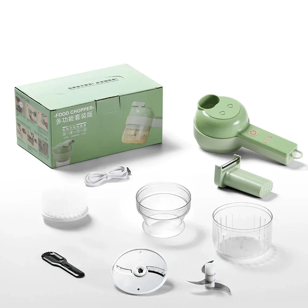 Wireless 4-in-1 Veggie Cutter, Chopper, Slicer, Brusher & Garlic Grinder