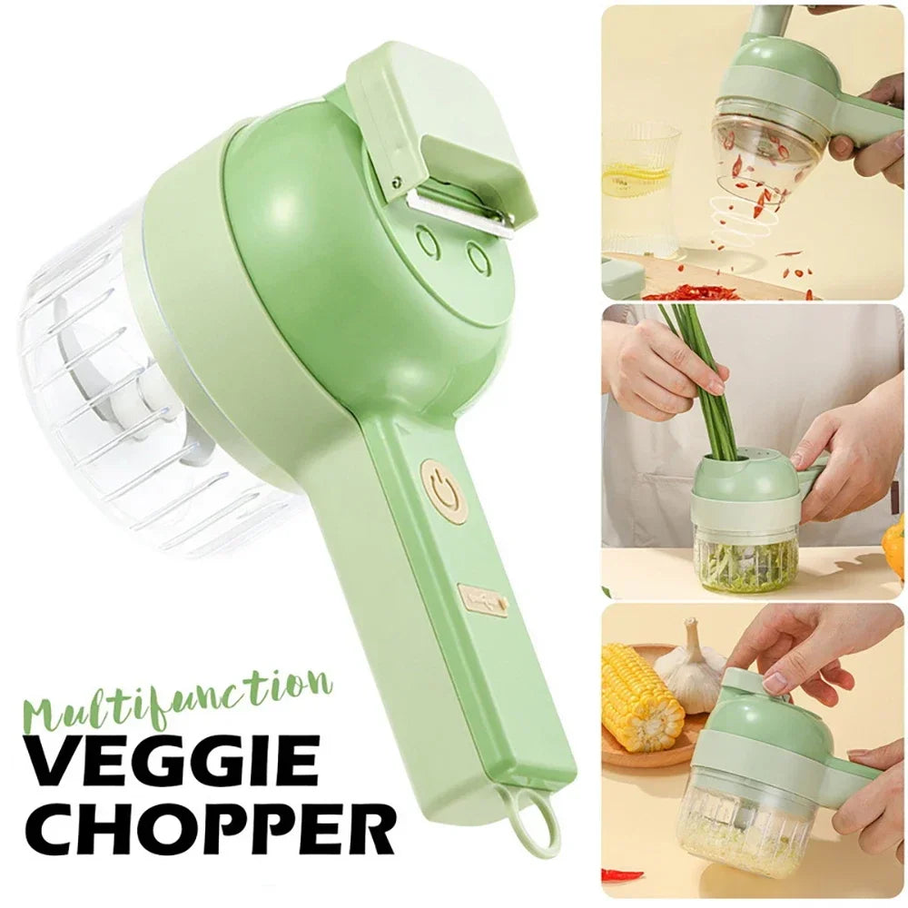 Wireless 4-in-1 Veggie Cutter, Chopper, Slicer, Brusher & Garlic Grinder