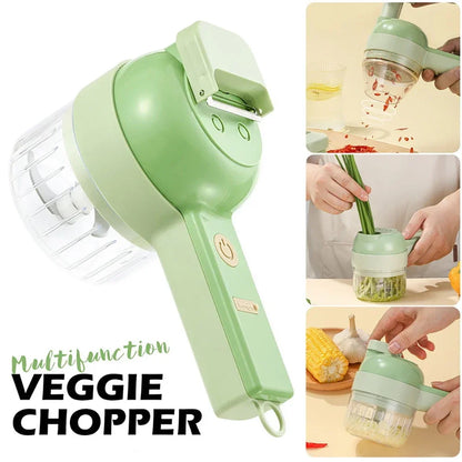 Wireless 4-in-1 Veggie Cutter, Chopper, Slicer, Brusher & Garlic Grinder