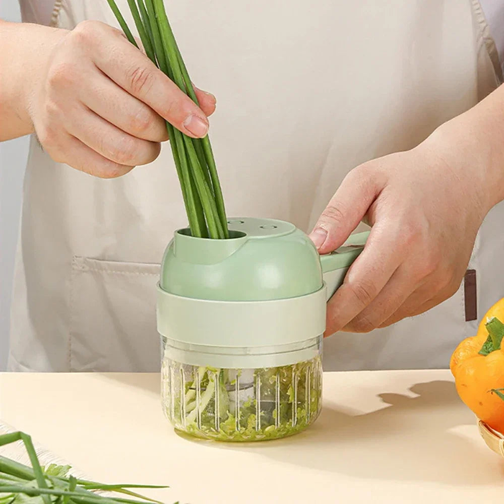 Wireless 4-in-1 Veggie Cutter, Chopper, Slicer, Brusher & Garlic Grinder